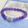 Strand Chalcedony Bracelets For Women 8mm Purple Natural Stone Jades Faceted Round Beads Flower Clasp Jewelry 8inch B2706