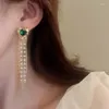 Rücken Ohrringe Statement Goldfarbe Perle Kette Vintage Grüne Stein herzförmige Lange Quastenclip auf kein Piercing für Frauen