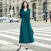 Women's Trench Coats 2023 Spring And Autumn Green Coat Windbreaker Long Knee Length Slim Fit Stylish British Style