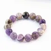 Strand Charms Rond 14mm Perles Améthystes Naturelles Pierre Quartz Violet Bracelet Pour Femmes Bracelet Extensible 7.5 pouces B3282