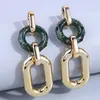 Pendientes colgantes Vintage geometría resina cadena larga para mujer joyería de moda verde cuadrado redondo Punk gota pendiente mujer venta al por mayor