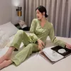 Abbigliamento da notte da donna Lisacmvpnel Ice Silk Pajama Set autunno inverno abiti da casa a maniche lunghe per pigiami sexy cardigan satinato pigiama
