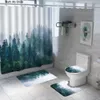 Rideaux de douche 3D Art Misty Forest Ensemble de rideaux de douche Polyester imperméable Mode Brouillard Rideau de bain Tapis anti-dérapant Couvercle de toilette Couverture Tapis de bain R230821