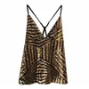 Women's Tanks Fashion Sexy Sparkling Sequins Heavy Industry Suspender Skirt A-line Loose Deep V Low-cut Cross Open-back Top Women