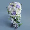 Dried Flowers Water Drop Style Bridal Bouquet European Wedding Artificial White Purple Flower Lavender Waterfalls Holding with Green 230818