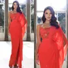 Elegant Orange Evening Dresses Beads Strapless Party Prom Dress Pleats Split Formal Long Red Carpet Dress for special occasion