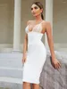 Casual Dresses Summer Women's Fashion White Sleeveless Slim Bandage Dress 2023 Elegant Sling Stitching Mini Celebrity Party