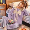 Frauen Nachtwäsche 2023 Frühling Herbst Langarm Baumwoll -Pyjama Sets für Frauen Koreanisch niedliche Bogenpyjamas Homewear Pijama Mujer Home Kleidung