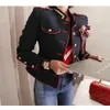 Yeni Bahar Kadın Moda Uzun Kollu Stand Yakası Tek Göğüslü Renk Bloğu Donanma Tarzı İnce Bel Ceket Ceket SMLXL196D