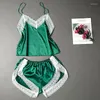 Dames slaapkleding vrouwen pyjama shorts set sexy patchwork kant ademende spaghetti riem vrouwelijke lingerie meisjes nachtdress