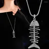 Anhänger Halsketten Korean Herbst Winter Fischknochenpullover Kette für Frauen Kristall Strass Lang Halskette Maxi Schmuck