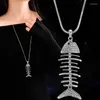 Pendentif colliers coréen automne hiver poisson os chandail chaîne pour femme femme cristal strass Long collier Maxi bijoux