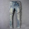 Men's Jeans Vintage Washed Denim Fringe Biker For Moto Fashion Slim Fit Straight Patchwork Pants Big And Tall Trousers227B