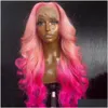 Synthetic Wigs Perruque Pink Fl Lace Front Transparent Hd Body Wave Wig Natural Hairline Simation Human Hair For Women Drop Delivery P Dh5Zu