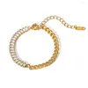 Bracelet en acier inoxydable PVD 18K plaqué or ternir étanche demi cristal chaîne Bracelet pour femme bijoux en gros à la mode