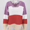 Women's Sweaters Women Long Sleeve V-Neck Sweater Ribbed Knitted Striped Pullover Tops Vintage Ripped Distressed Loose Drop