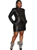 Casual Dresses Moto Biker Women Black Pu Faux Leather Mini Dress Hipster Turtleneck Långärmad BodyCon 2023 Zipper Back Vestido