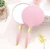 Cute Pink Makeup Vanity Mirror Vintage Mirrors With Handle Women Round Hand Hold Cosmetic Mirrors High Definition Portable Mirror