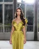 Elegant Yellow Prom Dresses Beads V Neck Evening Dress Pleats Formal Long Special Occasion Party dress