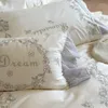 Ensembles de literie 1000TC coton égyptien fleurs broderie dentelle volants princesse ensemble de mariage housse de couette plat/housse drap de lit taie d'oreiller