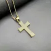 Pendant Necklaces European And American Style Hip Hop Jewelry 316L Stainless Steel Gold Plated Rhinestone Catholic Cross