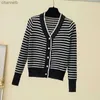 Women's Knits Tees Open Stitch Sweater 2022 V-Neck Knitted Women Sweaters Spring Autumn Striped Pull Femme Loose Button Long Sleeve Jersey Mujer HKD230821