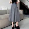 スカート韓国のファッションハイウエストプリーツスカート女性エレガントなAラインフォーマルロングウィズベルトオフィスレディース