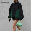 Giacche da donna Sweettown Zip Up Collar Coatti di grandi dimensioni Contrasto Patchwork Sleeve Long Casual Street Outwear coreano 230821