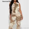 Womens Jumpsuits Designer 2023 New Fashion Tie Dyed Tight Sleeveless Tassel Elastic Rompers 2 Colours