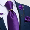 Nekbanden luxe paarse vaste bloemen zijden jacquard geweven stropdas set voor mannen mode accessoires broche pin gouden ring met strass cadeau 230818