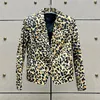 Frauenanzüge hochwertiger original Designer Mode Taille Leopardenmuster Blazer Jacke Tops