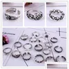 Band Rings Fashion Mix Style 50st/Lot Metal Ring Justerbar öppning Antik Sier Alloy Fit Men Wedding Jewelry Gift Drop Delivery Dh2zm