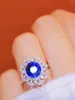 Cluster Rings LR2023 Bague Saphir Bleu 3.22ct Réel Pur 18K Naturel Unheat Royal Gemstone Diamants Pierre Femme