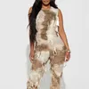 Women Jumpsuits Designer 2023 New Fashion Tie Dyed Tight Sleeveless Tassel Elastic Rompers 2 Colours