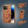 Luxury Plating Ethnic Pattern Vogue Phone Case for iPhone 15 14 13 12 Pro Max Durable Senior Magnetic Invisible Bracket Card Slot Wallet Flower Print Wood Back Cover