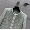 女性用ジャケットスモールフレグラントコート2023春/夏製品手織りホワイトリボンコントラストデザインミントグリーントップトップ