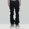 Jeans pour hommes mode évasé hommes déchirés en détresse Streetwear noir Denim pantalon longs rubans tendance Man260B