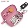 Zoress greenuine кожаный кошелек держатель клавиши автомобиль автомобиль Covers Covers Zipper Key Case Bag Women Key Couch Keyseeper Keys 5 Color 2 Size334Z