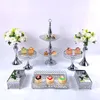 Placas 7pcs Gold Silver Silver Metal Bolo Stand Round Wedding Birthday Party Party Cupcake Pedestal Display Plate Decor