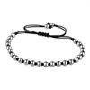Bracelets porte-bonheur Anil Arjandas Tissage de corde rouge / noir européen américain pour les amoureux Bracelet tressé en perles rondes en acier inoxydable de 5 mm