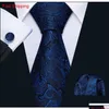 Cravate Set Fast Mens Cravates 100% Soie Designers Mode Bleu Marine Floral Hanky Boutons De Manchette Ensembles Pour La Fête De Mariage Formelle Groom Drop De Otepb