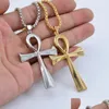 Hänghalsband egyptiska Ankh Crucifix hängsmycken med kedjemetallsymbol för liv Cross Necklace Gold Sier Fashion Design Punk Hip H DHWD1