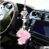 Внутренние украшения Bling Car зеркальные аксессуары для женщин любят сердце и розовый плюшевый мяч Rinestones Crystal Diamond Droder Dhf5n