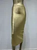 Spódnice Kobiety seksowne złoto srebrne bandaż High Street Celebrity Designer Bodycon Midi Pencil 78cm 230818