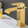 Bathroom Sink Faucets Waterfall Faucet Black Gold Platinum Countertop Basin Washbasin Mixer Tap Cabinet Square