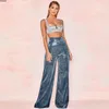 Damesbroek Glanzende pailletten Sparkle Wijde pijpen Dames elastische hoge taille Palazzo Lounge Casual losse Bell Bottoms-broek