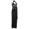 Lässige Kleider Rückenfreies Kleid Open Rücken half sexy Maxi Lange einteilige Kleid Sommer Ärmel und trennte schwarze Party