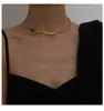 Chains Titanium With 14K Gold Green Stone Chain Necklace Women Stainess Steel Jewelry Party Designer T Show Runway Gown Japan Korean