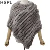 Женские куртки HSPL Fur Poncho осень -настоящий кролик -треугольник вязаный для женщин пуловер.