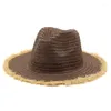 Bérets chapeau de paille femmes été grand large bord broderie Protection solaire disquette pliable chapeaux de plage pour raphia Panama Jazz Fedoras